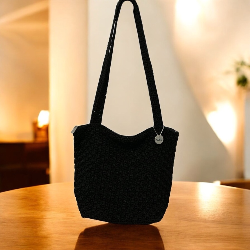 The SAK KNITTED BLACK SHOULDER BAG
